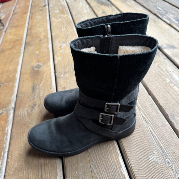 UGG Black Leather Lorna Side Zip Buckle Bootie in Women's 7.5 - Picture 5 of 10